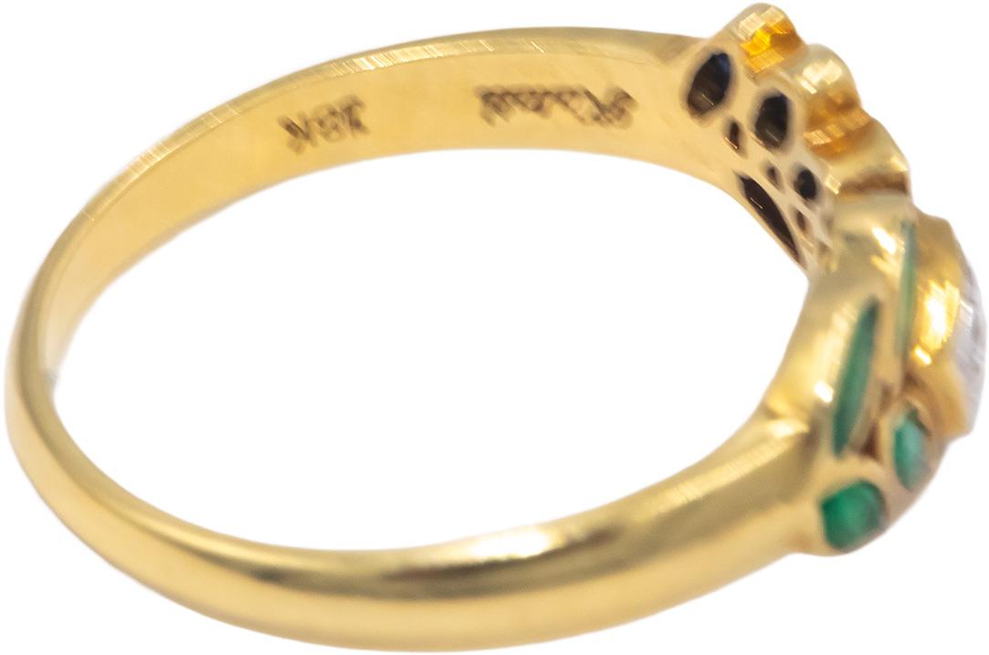 KALATI 18k Gold 0.29CT Diamond Emerald Sapphire Floral Heart Band Ring Size 6.5