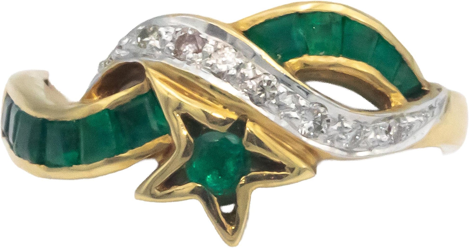 KALATI Designer 18k Gold 0.58CT Diamond and Emerald Star Band Ring Size 5.75