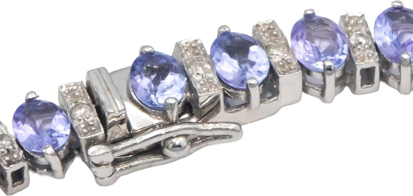 14k White Gold 6.33CT Diamond and Tanzanite Tennis Bracelet