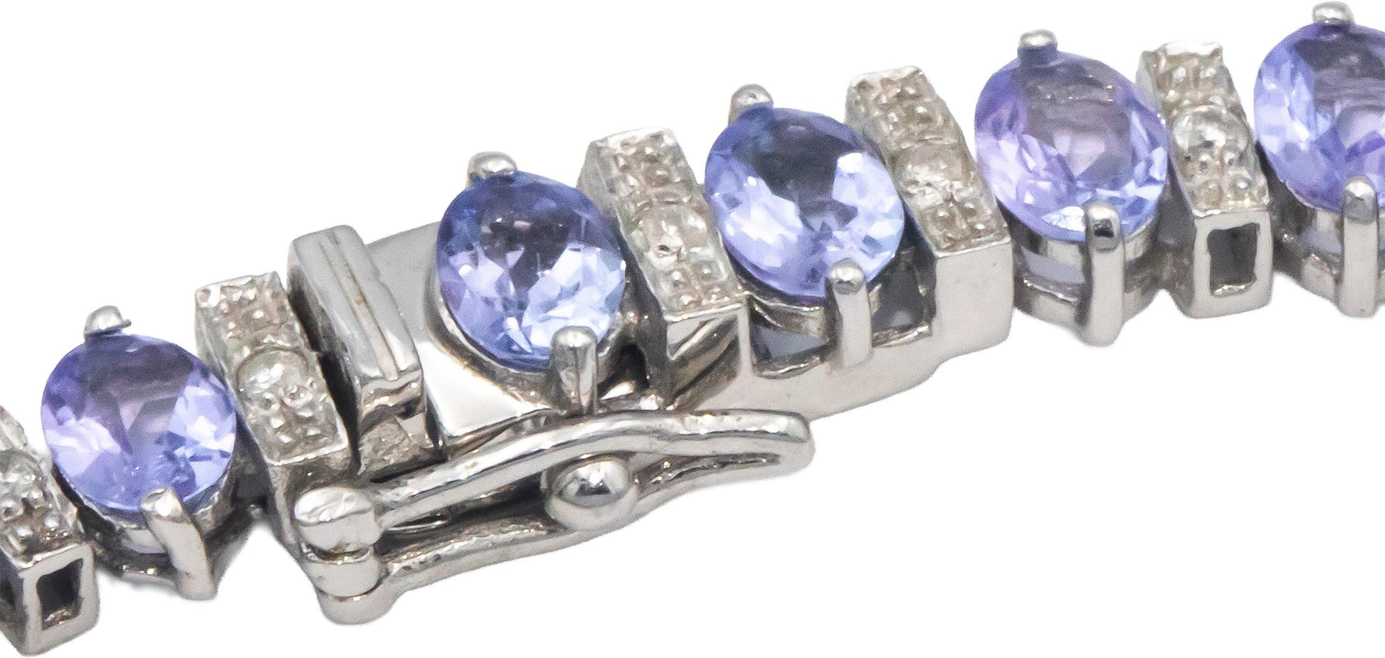 14k White Gold 6.33CT Diamond and Tanzanite Tennis Bracelet