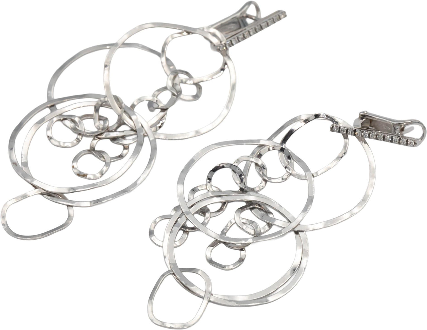 18K White Gold Diamond Drop Circle Dangle Earrings Unique Design Nanis Italy