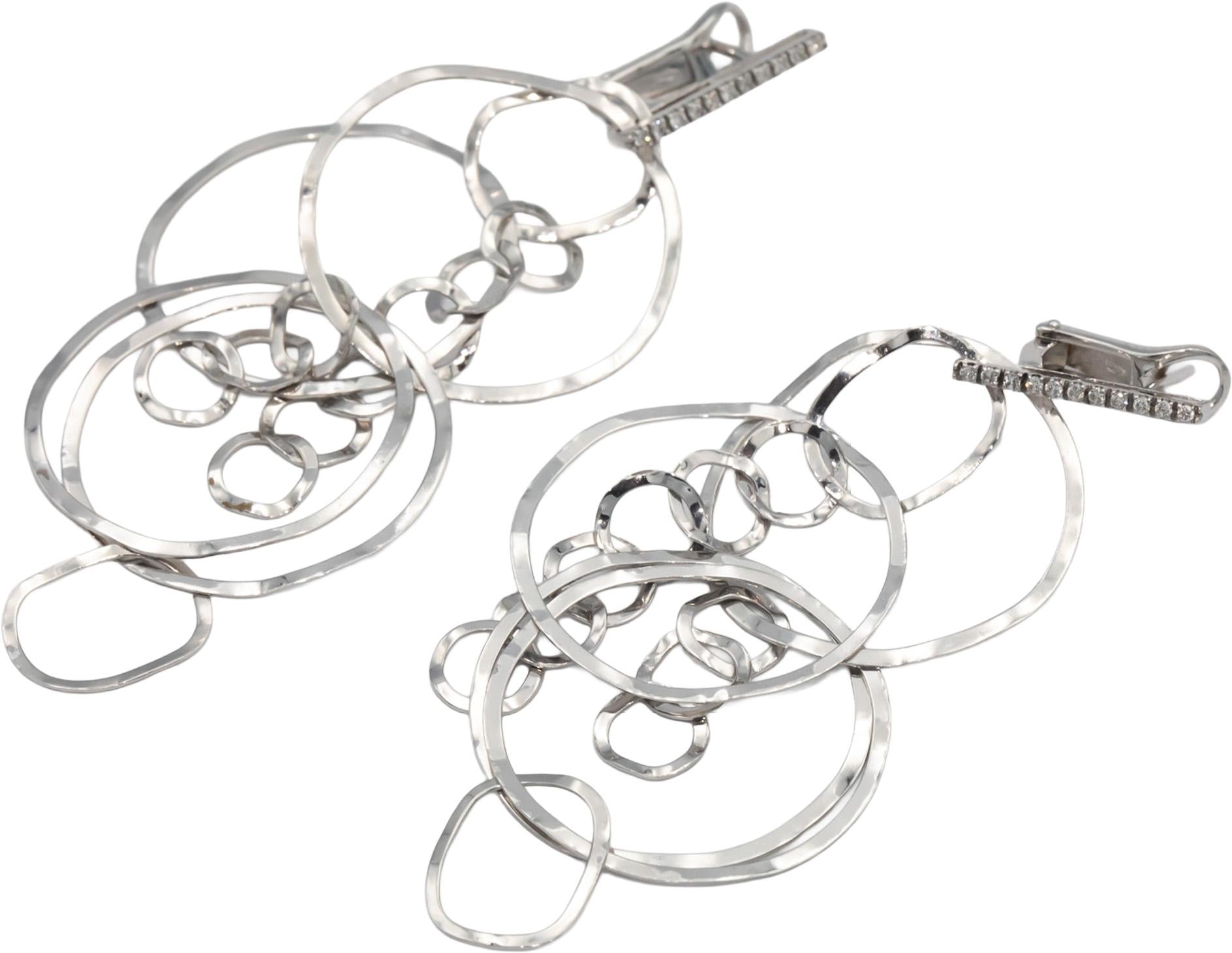 18K White Gold Diamond Drop Circle Dangle Earrings Unique Design Nanis Italy