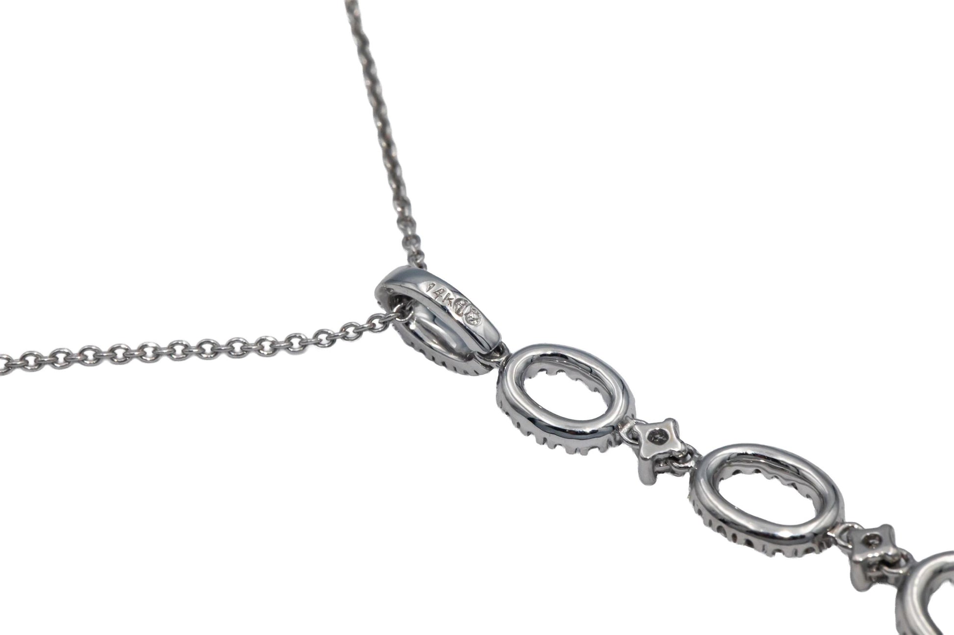 14k White Gold 0.28CT Round Cut Diamond Oval Dangle Pendant Chain Necklace