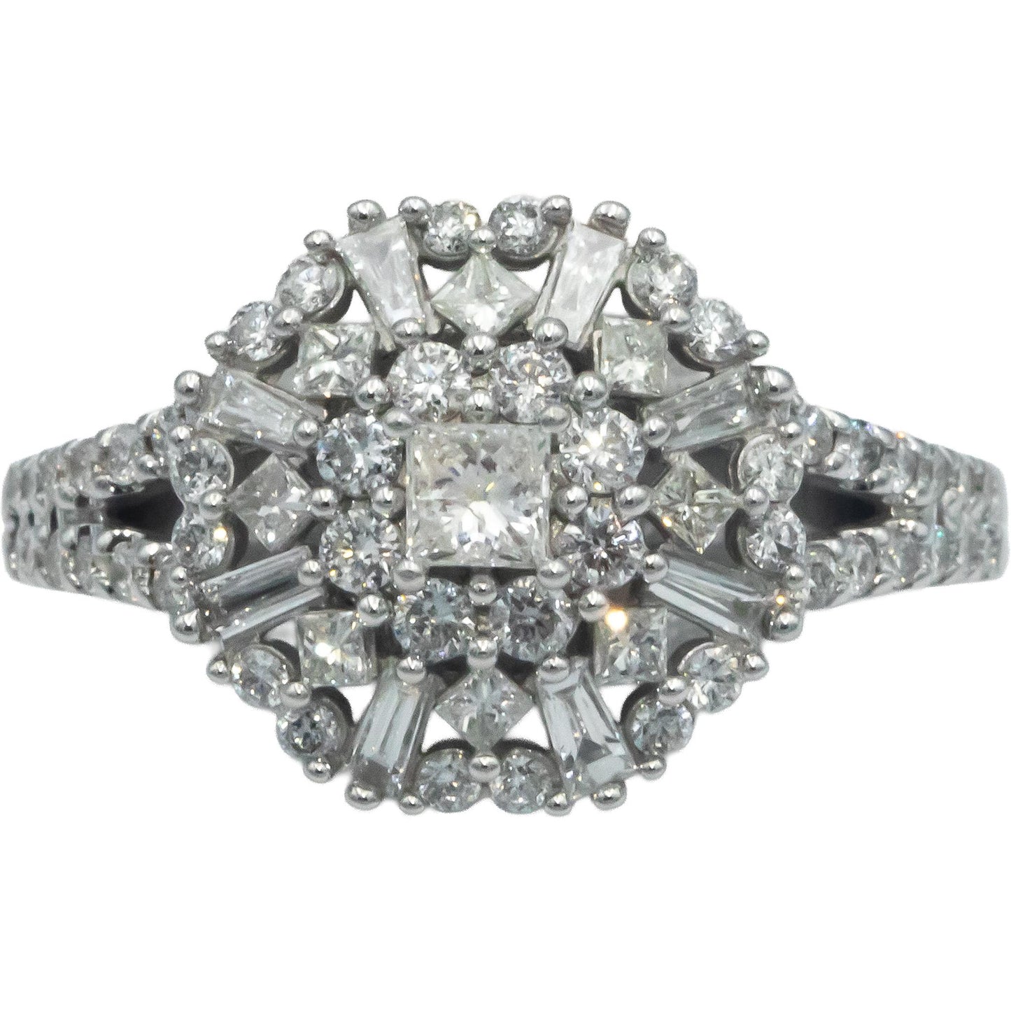 10k White Gold 1.0CT Princess and Round Cut Diamond Cluster Ring Size 7.25