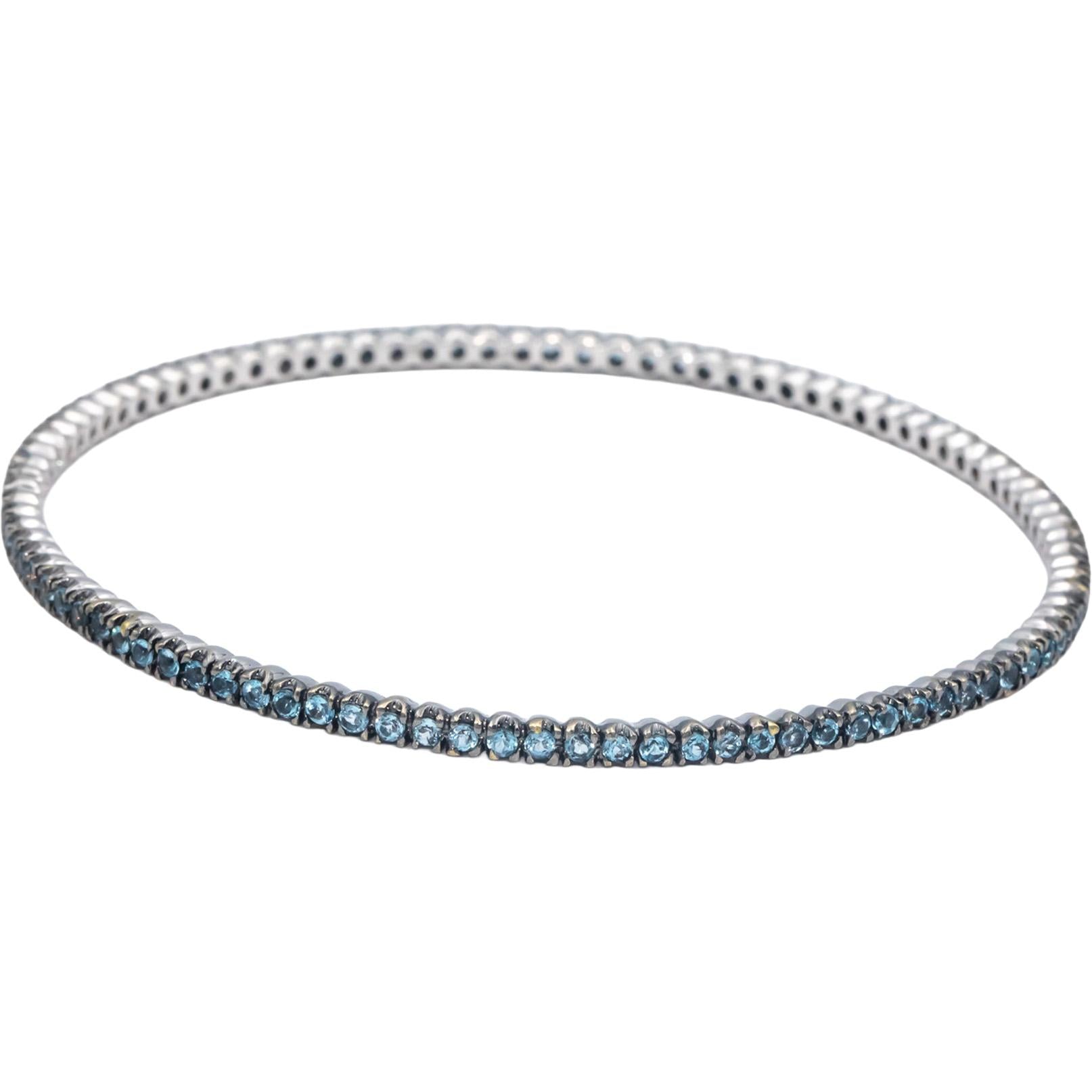 18k White Gold 3.0CT Round Cut Aquamarine Stackable Bangle Bracelet