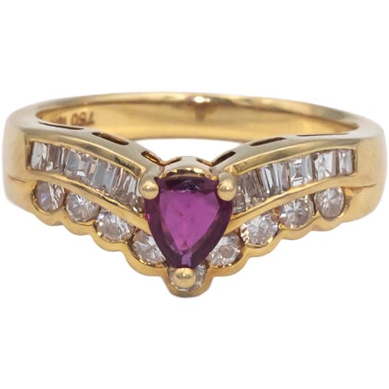 18k Yellow Gold 0.95CT Diamond and Ruby Band Ring Size 6.5