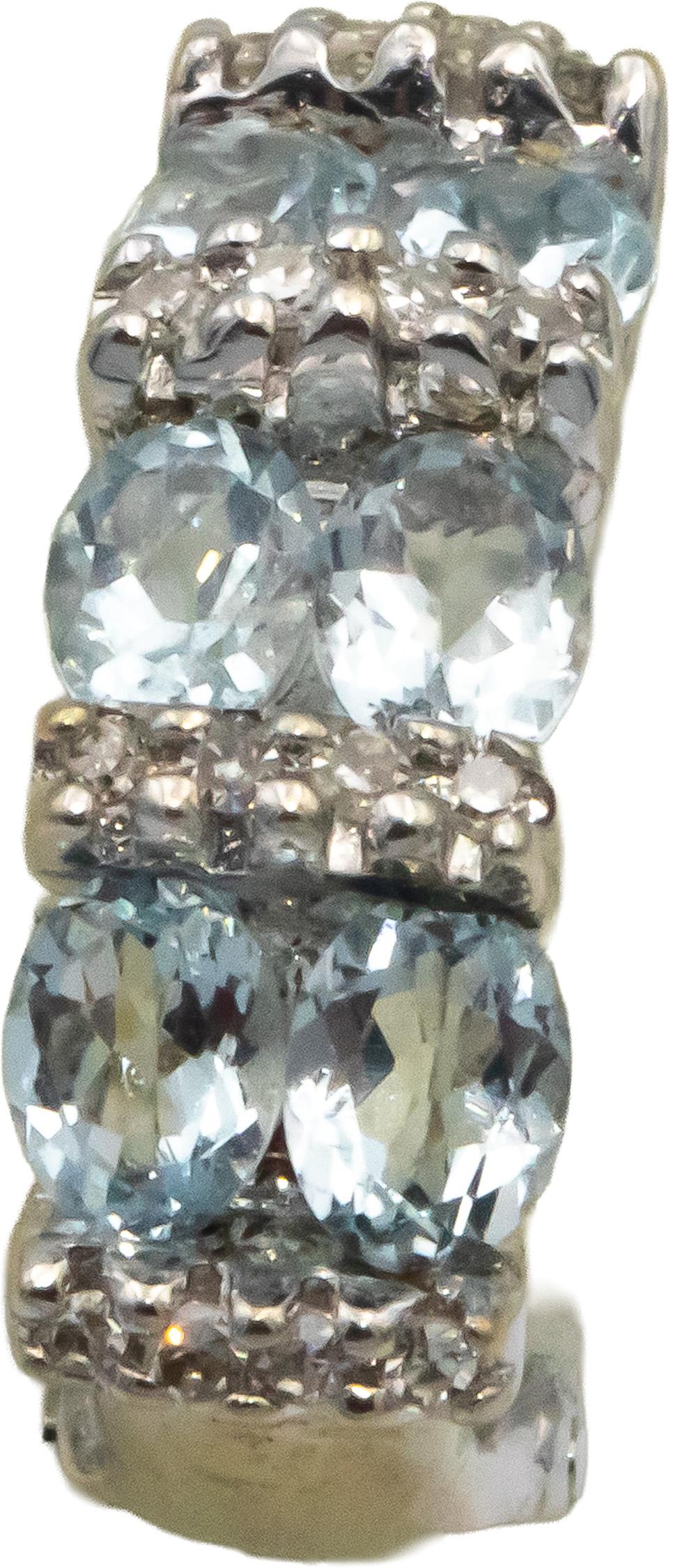 14k White Gold 1.26CT Diamond and Aquamarine Curved Huggie Style Earrings