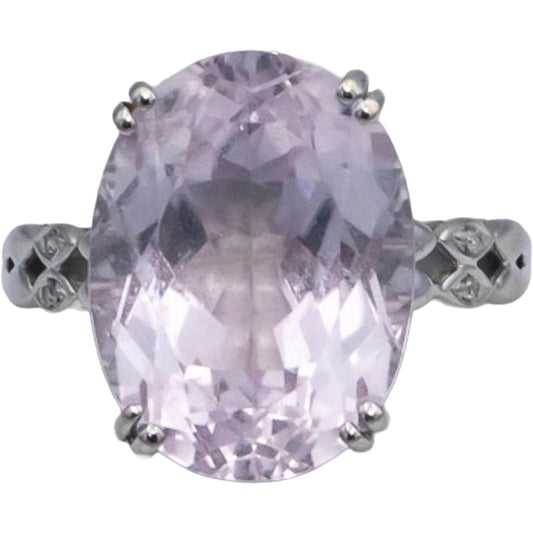 14k White Gold 12.02CT Diamond and Kunzite Cocktail Ring Size 7.25