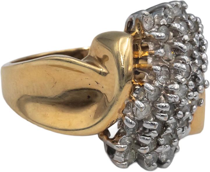 10k White and Yellow Gold Round Diamond Cluster Cocktail Ring 1.0CT Size 7