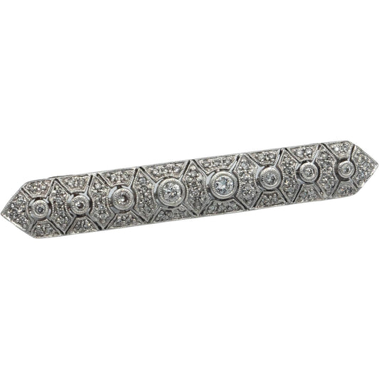 Vintage Antique 18k White Gold 0.95CT Diamond Bar Brooch Pin