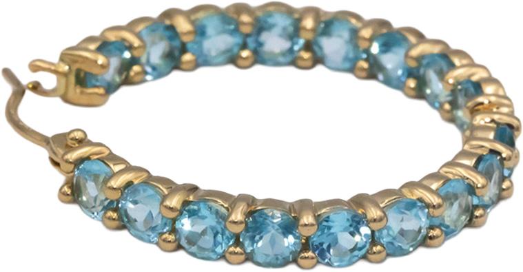 14k Yellow Gold 2.0CT Round Cut Blue Topaz Inside Out Hoop Earrings