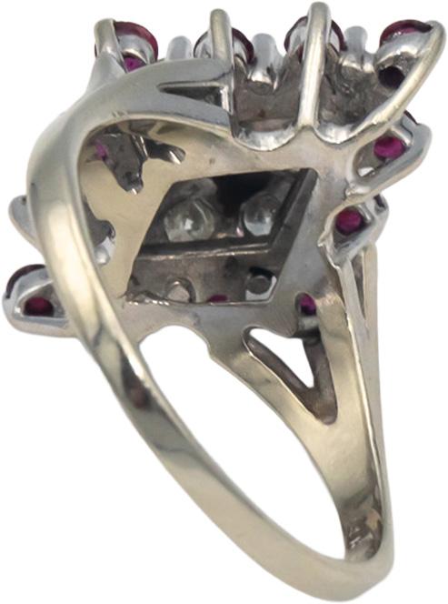 14k White Gold 1.50CT Diamond and Ruby Cluster Cocktail Ring Size 9.5