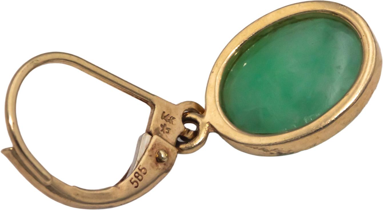 14k Yellow Gold 3.0CT Cabochon Cut Emerald Drop Dangle Earrings