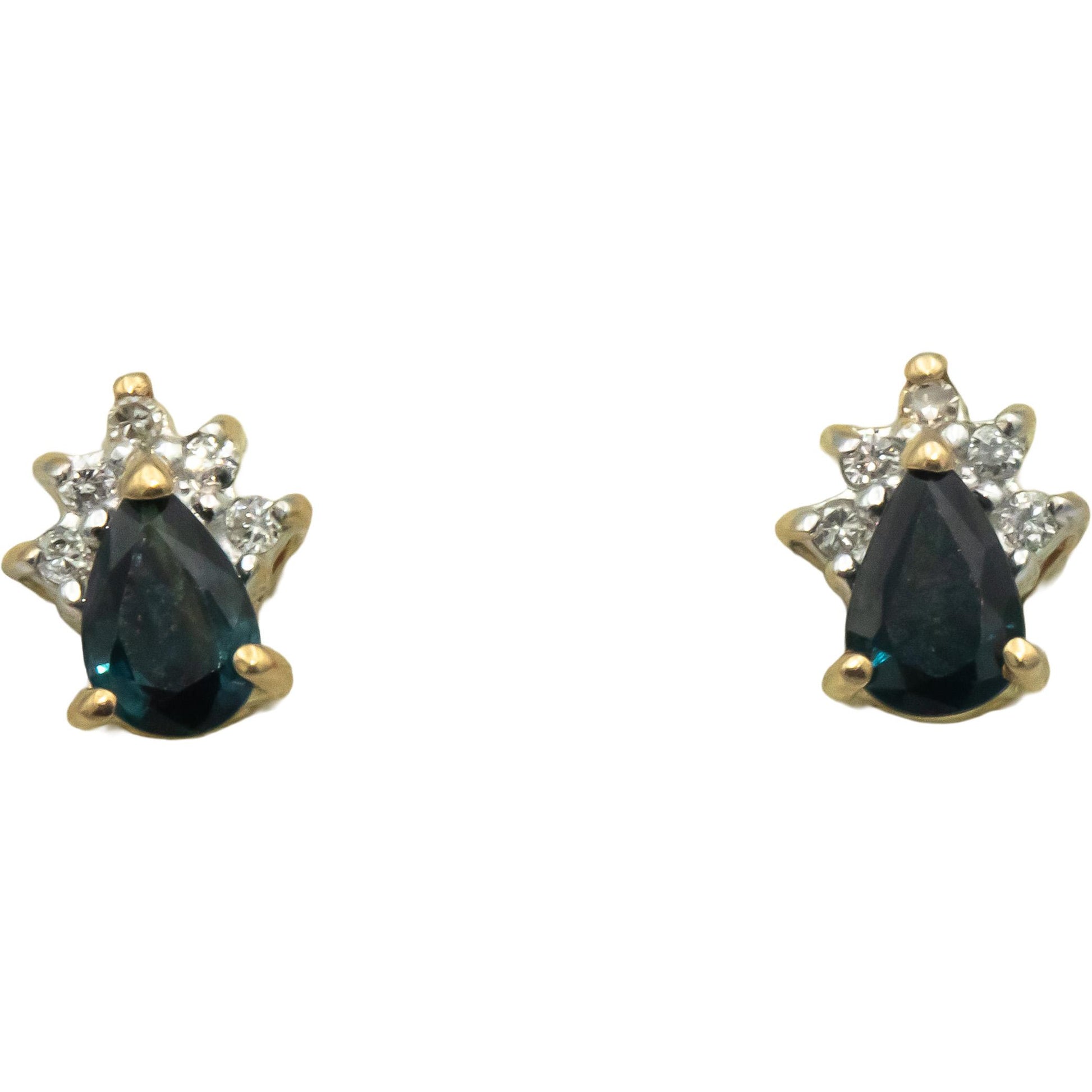 14K Yellow Gold 0.60CT Diamond and Sapphire Stud Earrings