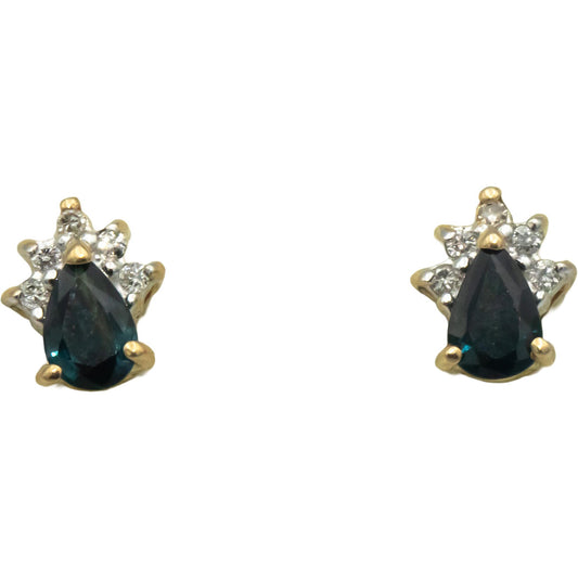 14K Yellow Gold 0.60CT Diamond and Sapphire Stud Earrings
