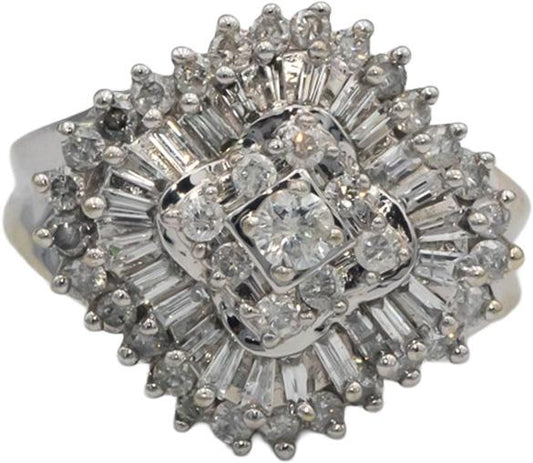 10k White Gold 1.35CT Diamond Cluster Cocktail Ring Size 7