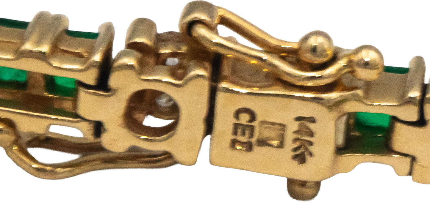 14k Yellow Gold 3.50CT Diamond and Emerald Tennis Bracelet