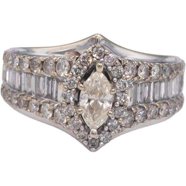 14k White Gold 2.0CT Diamond Cluster Cocktail Ring w/ 0.35CT Center Size 7