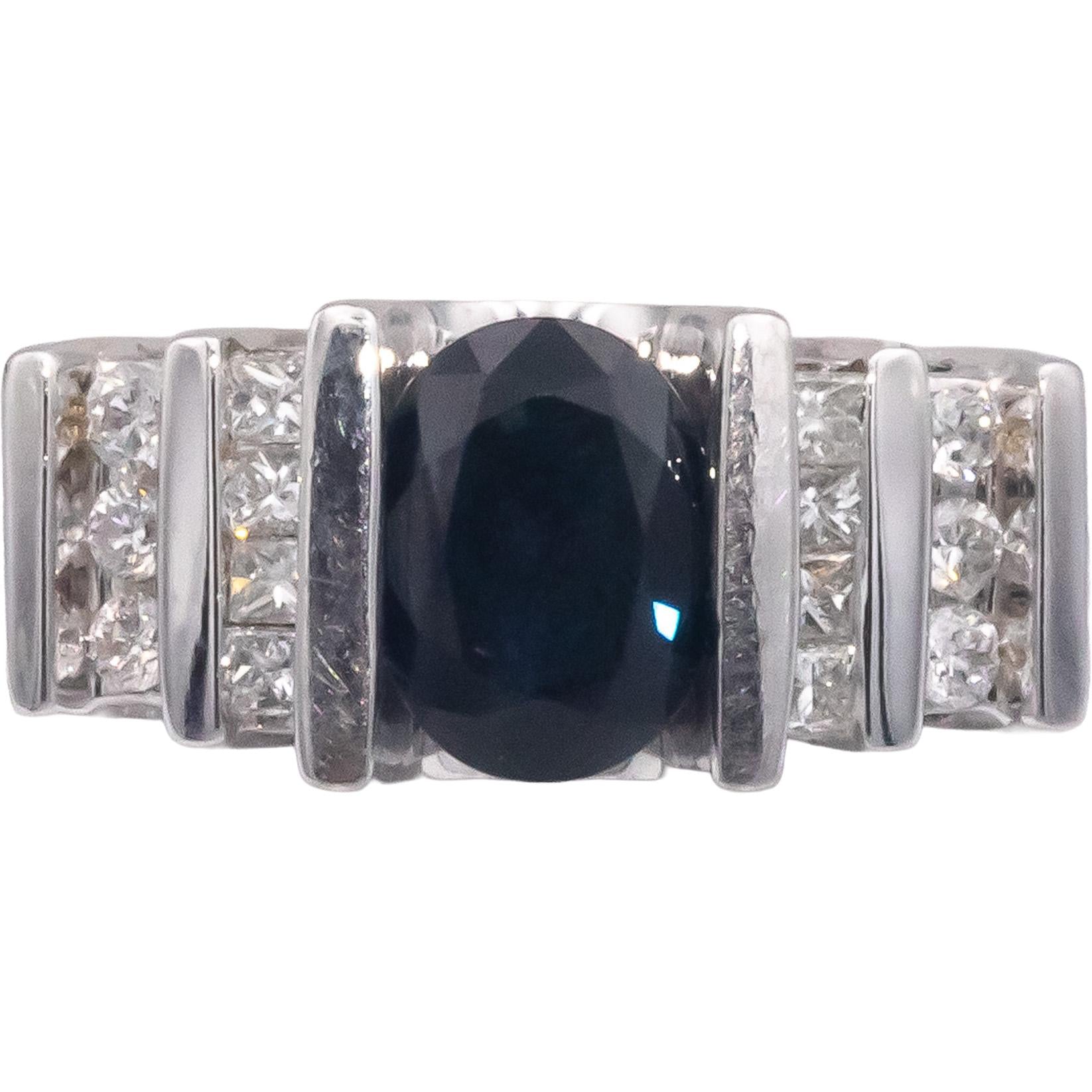 14k White Gold 1.50CT Diamond and Sapphire Ring Size 7.25