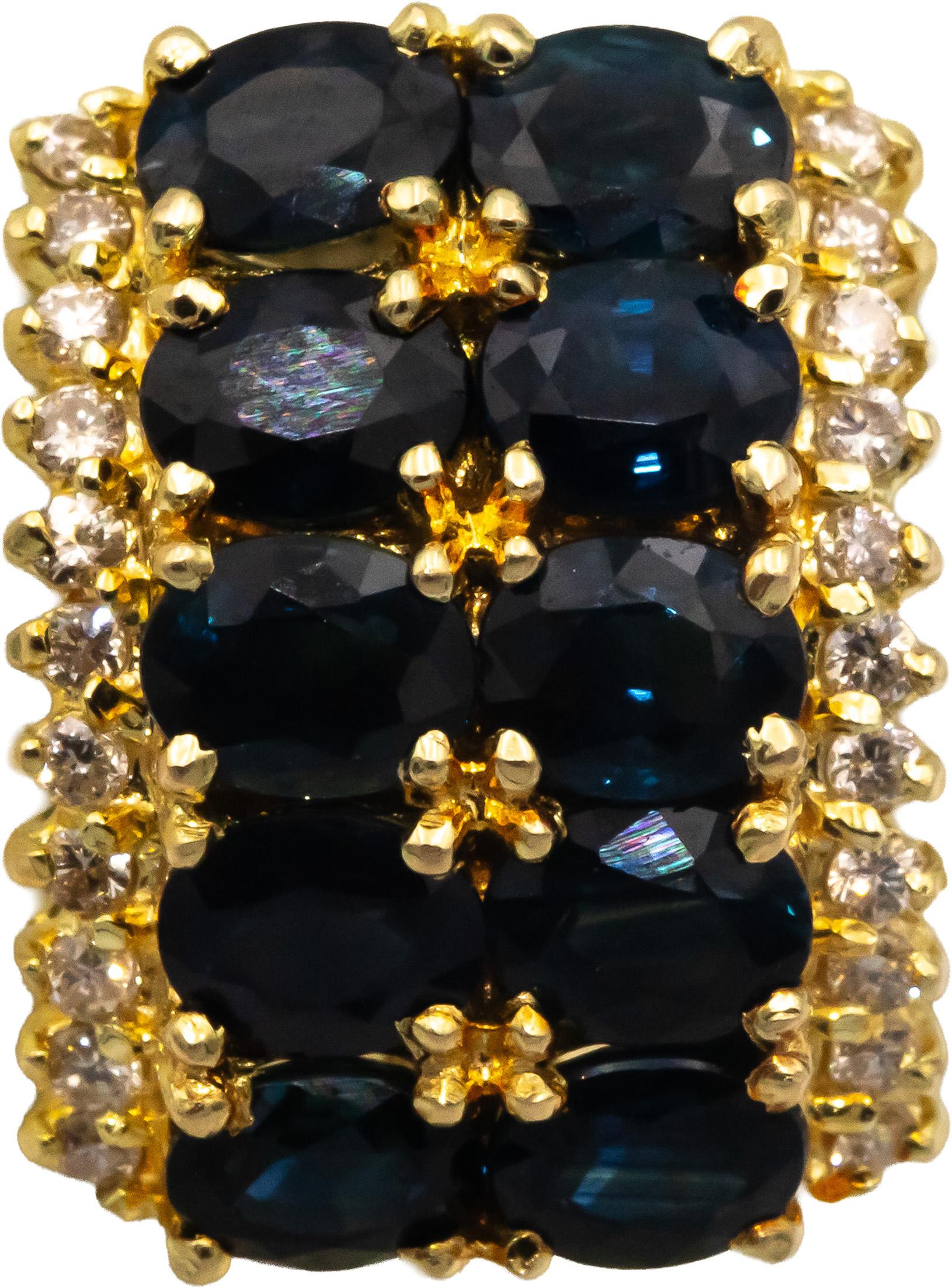 14k Yellow Gold 8.0CT Diamond and Sapphire Cluster Curved Earrings
