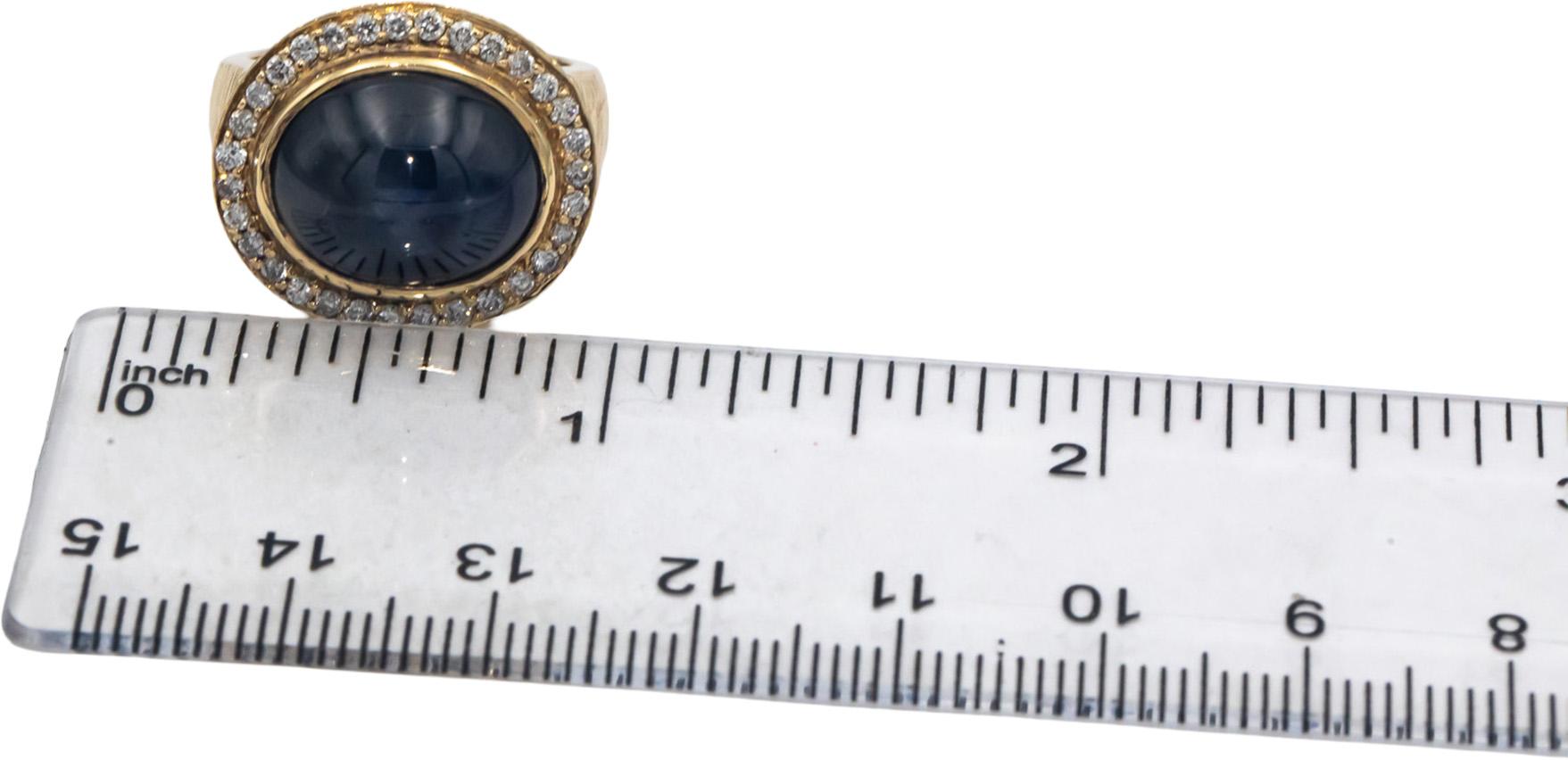 14k Yellow Gold 10.0CT Diamond and Cabochon Sapphire Cocktail Ring Size 6.25