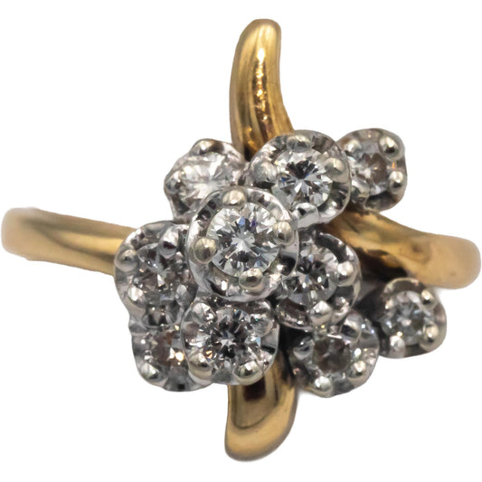 14k Yellow and White Gold 0.60CT Diamond Cluster Cocktail Ring Size 7.5