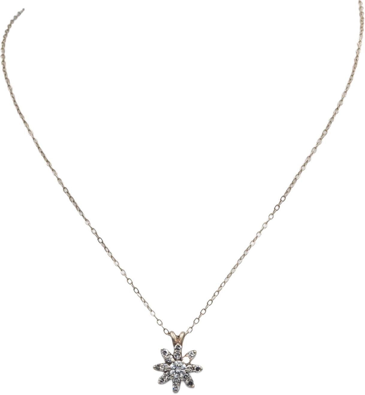14k White Gold Diamond Cluster Burst Pendant Necklace 0.70CT w/ 0.25CT Center