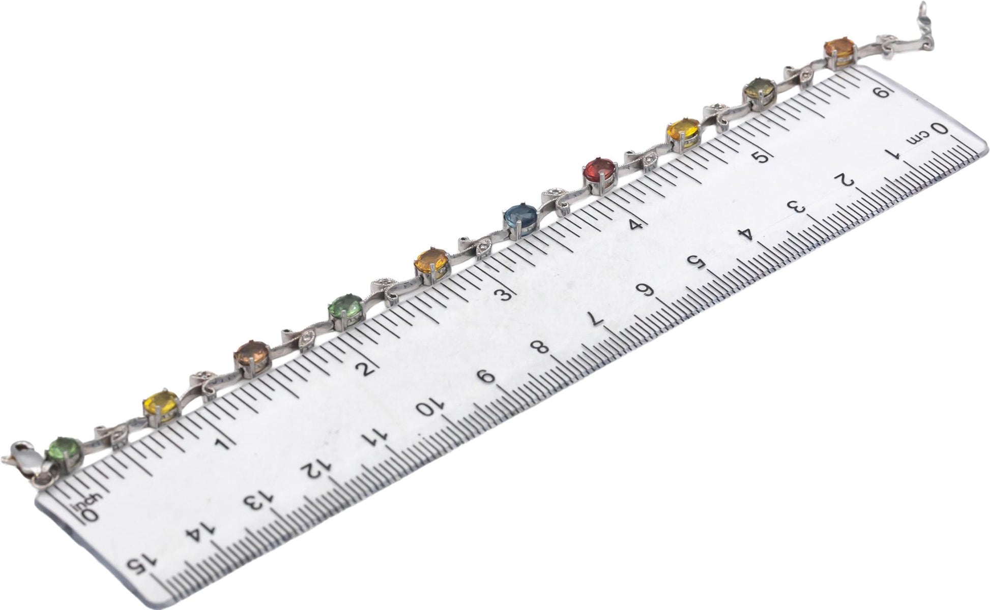 14k White Gold 5.06CT Diamond and Rainbow Sapphire Floral Link Bracelet