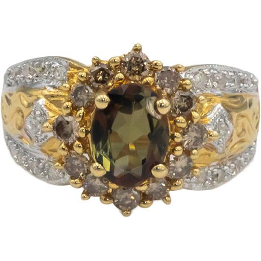14k Yellow Gold 0.45CT Diamond and Gemstone Cluster Cocktail Ring Size 6.25