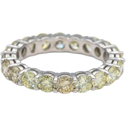 18k White Gold VS Light Yellow Diamond Eternity Band Ring 3.15CT Size 6.5