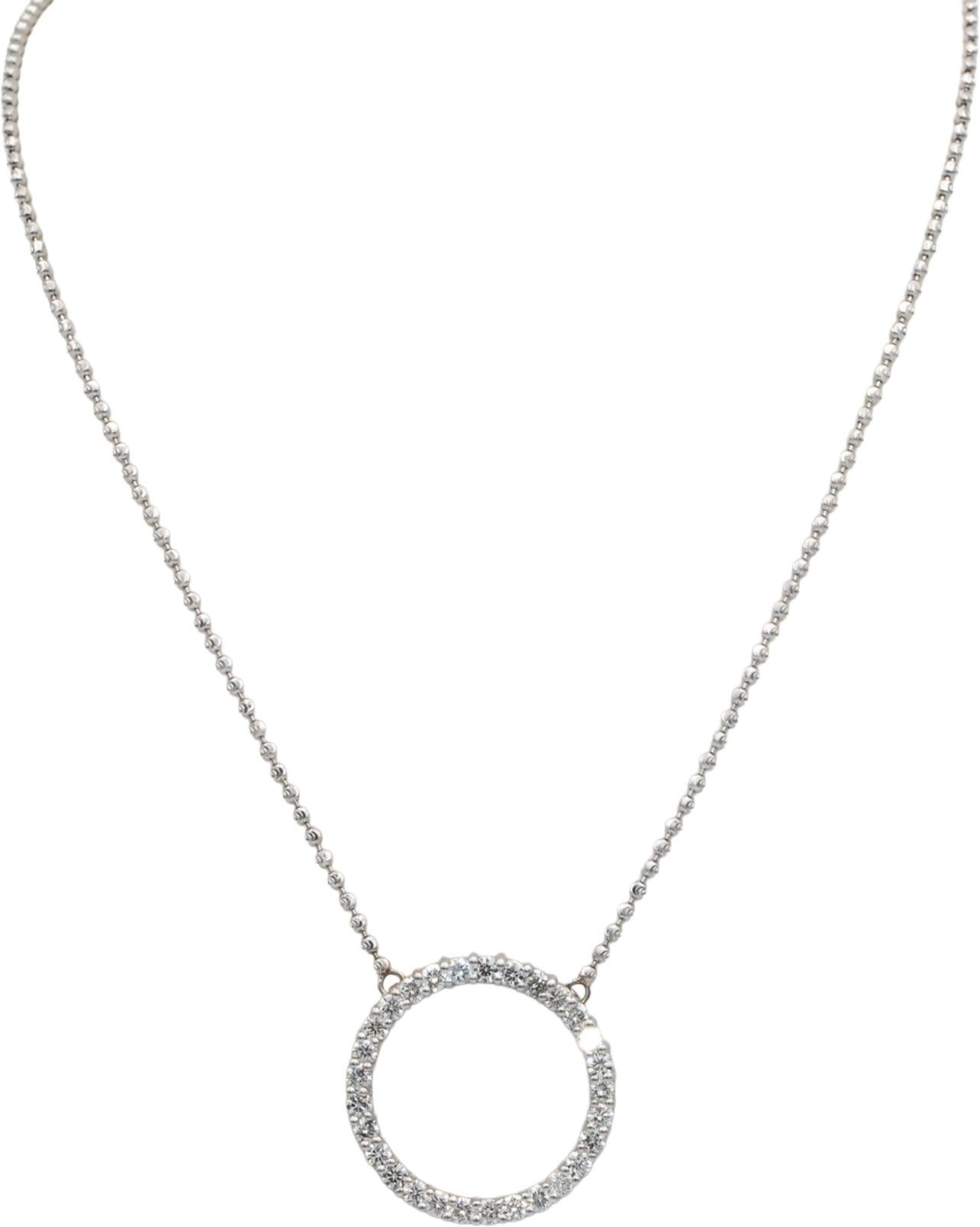 14k White Gold 2.50CT Round Cut Lab Grown Diamond Fixed Circle Pendant Necklace
