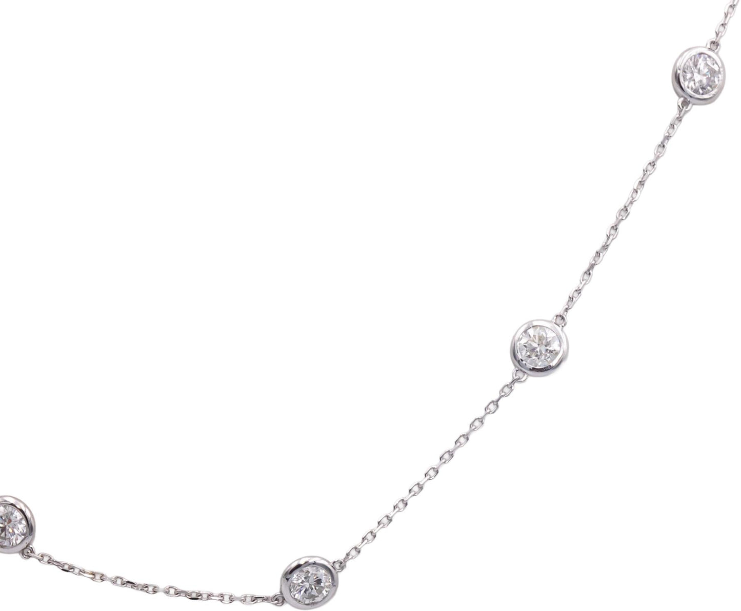 14k White Gold 3.13CT Round Cut Diamond By The Yard Chain Necklace