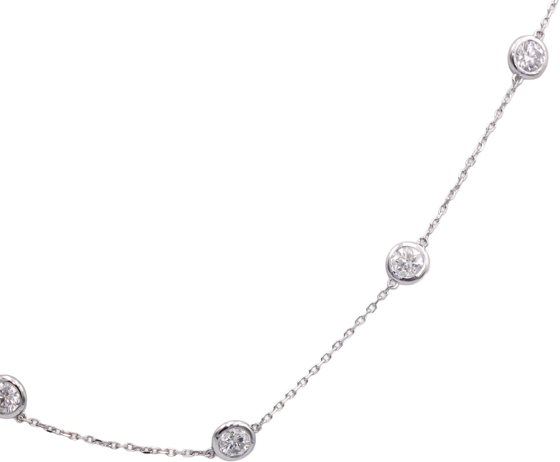 14k White Gold 3.13CT Round Cut Diamond By The Yard Chain Necklace