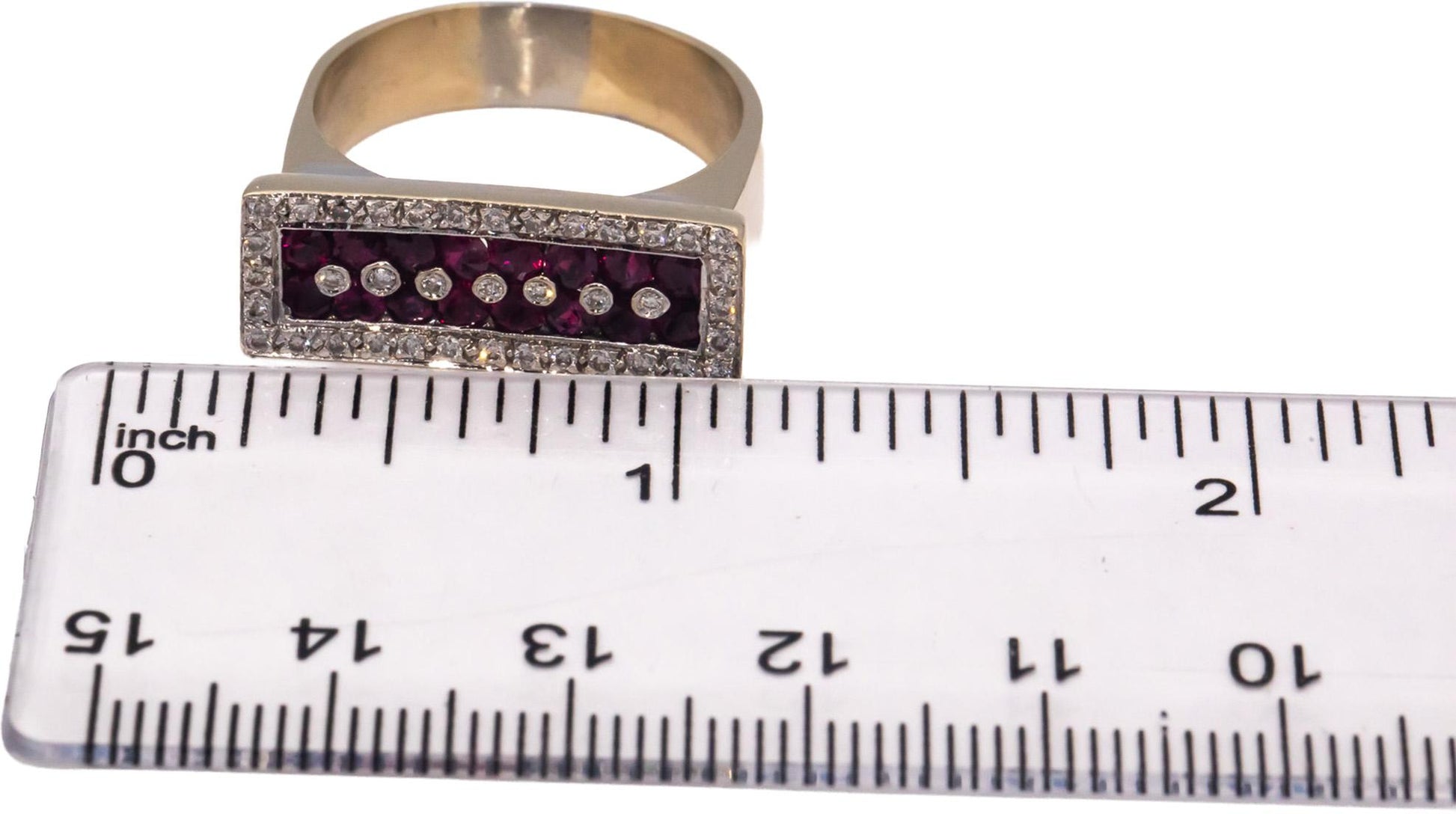 Retro 18k Yellow Gold 0.90CT Diamond and Ruby Ring Size 9.5