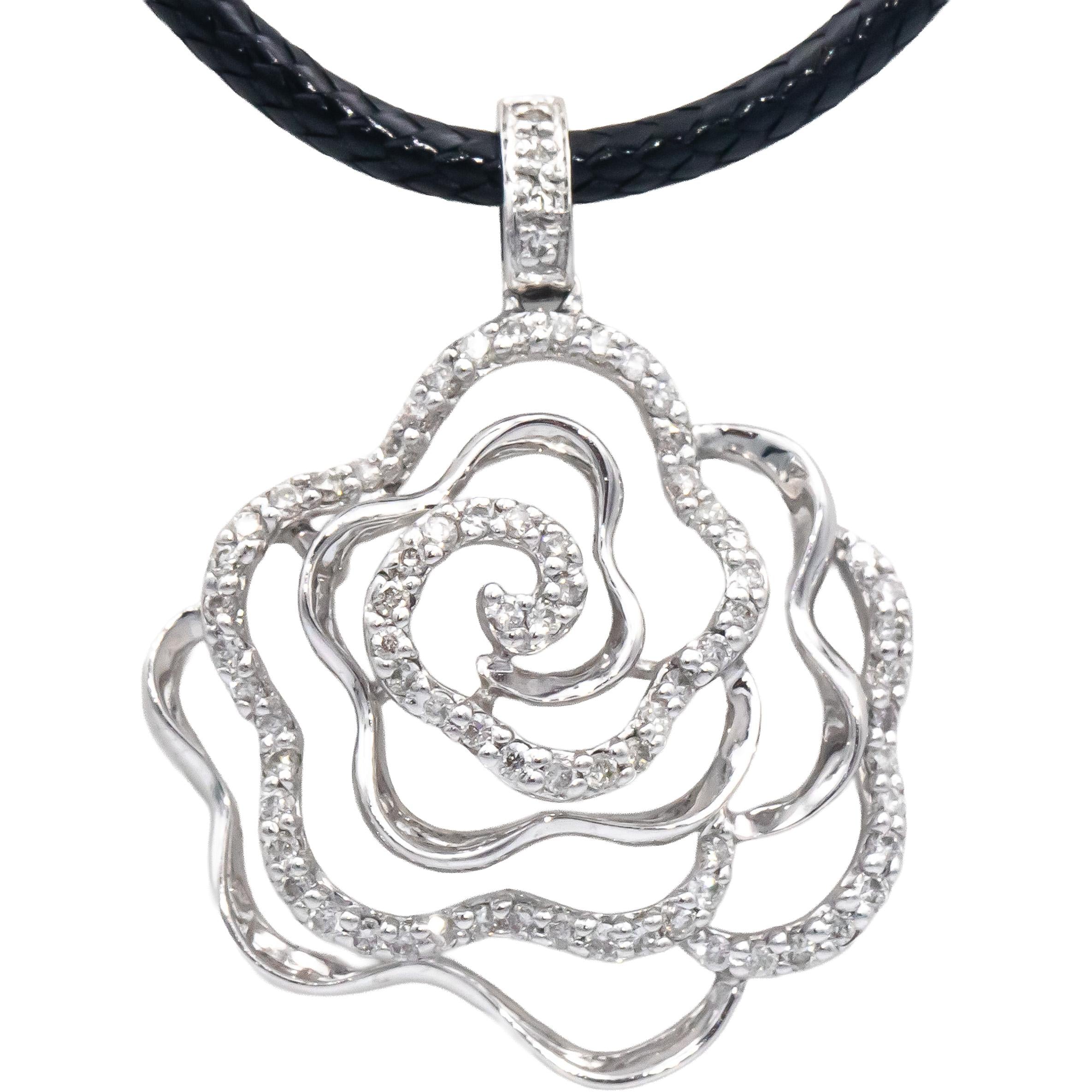 10k White Gold Jewelry Round Diamond Flower Pendant Necklace 0.40CT
