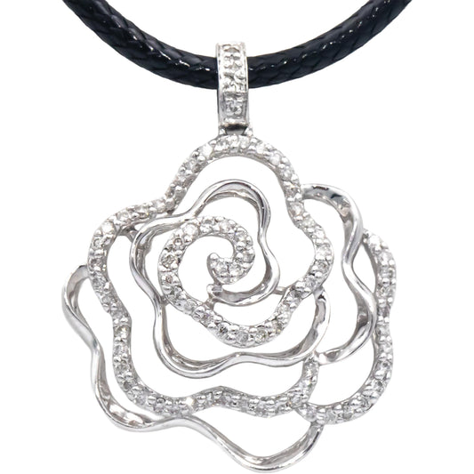 10k White Gold Jewelry 0.40CT Round Cut Diamond Flower Pendant Necklace