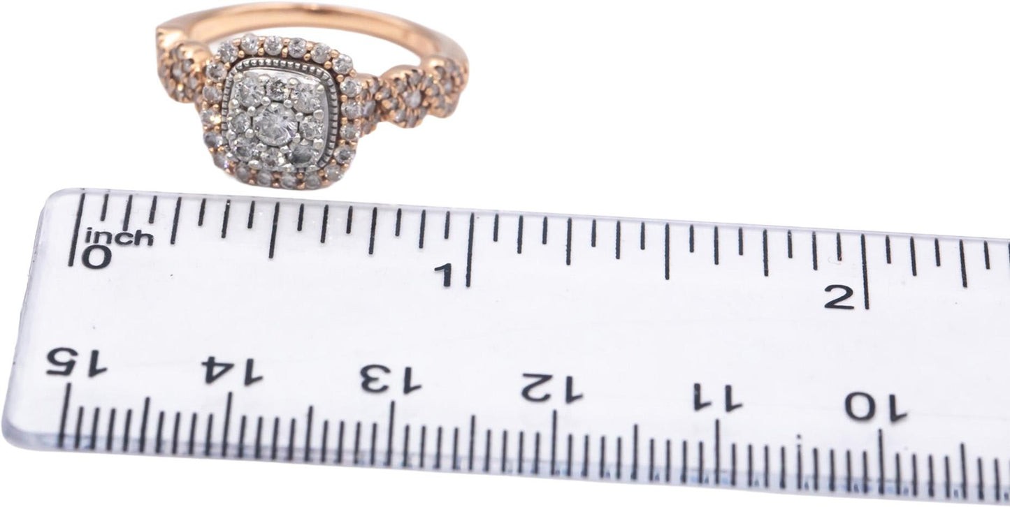 14k Rose Gold 0.50CT Round Cut Diamond Cluster Halo Ring Size 6.75