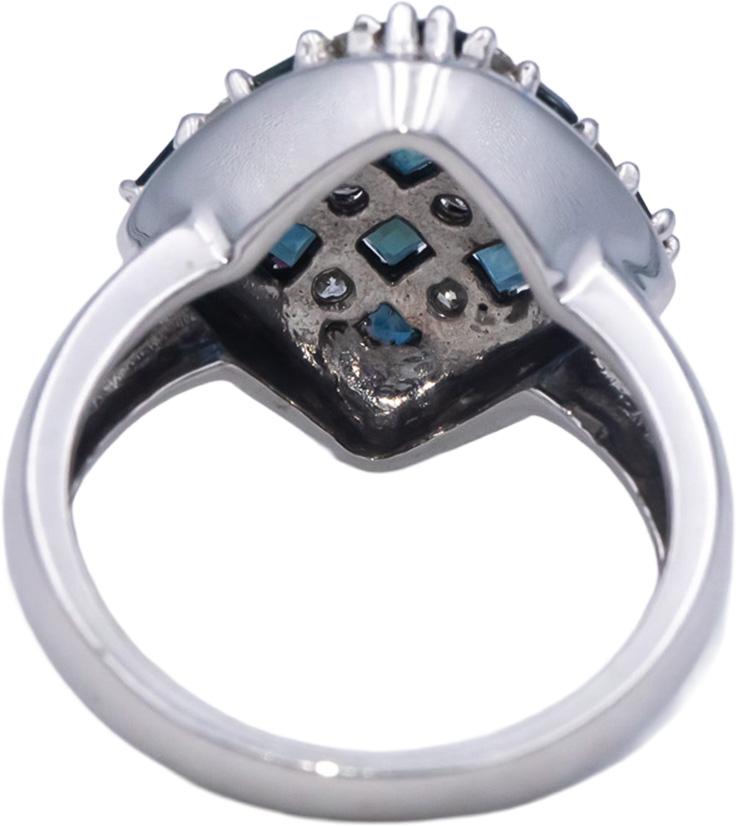 14k White Gold Diamond and Blue Sapphire Checkerboard Ring 1.08CT Size 7.25