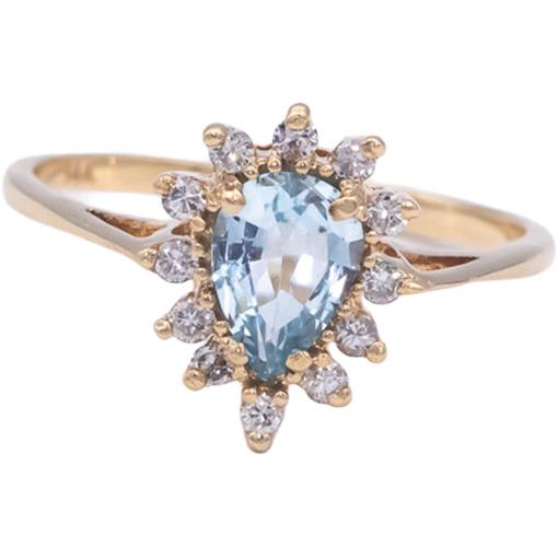 14k Yellow Gold Diamond and Topaz Halo Cocktail Ring 1.12CT Size 6.75