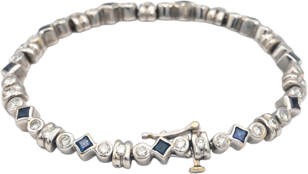 14k White Gold Diamond and Sapphire Fancy Link Bracelet 2.50CT