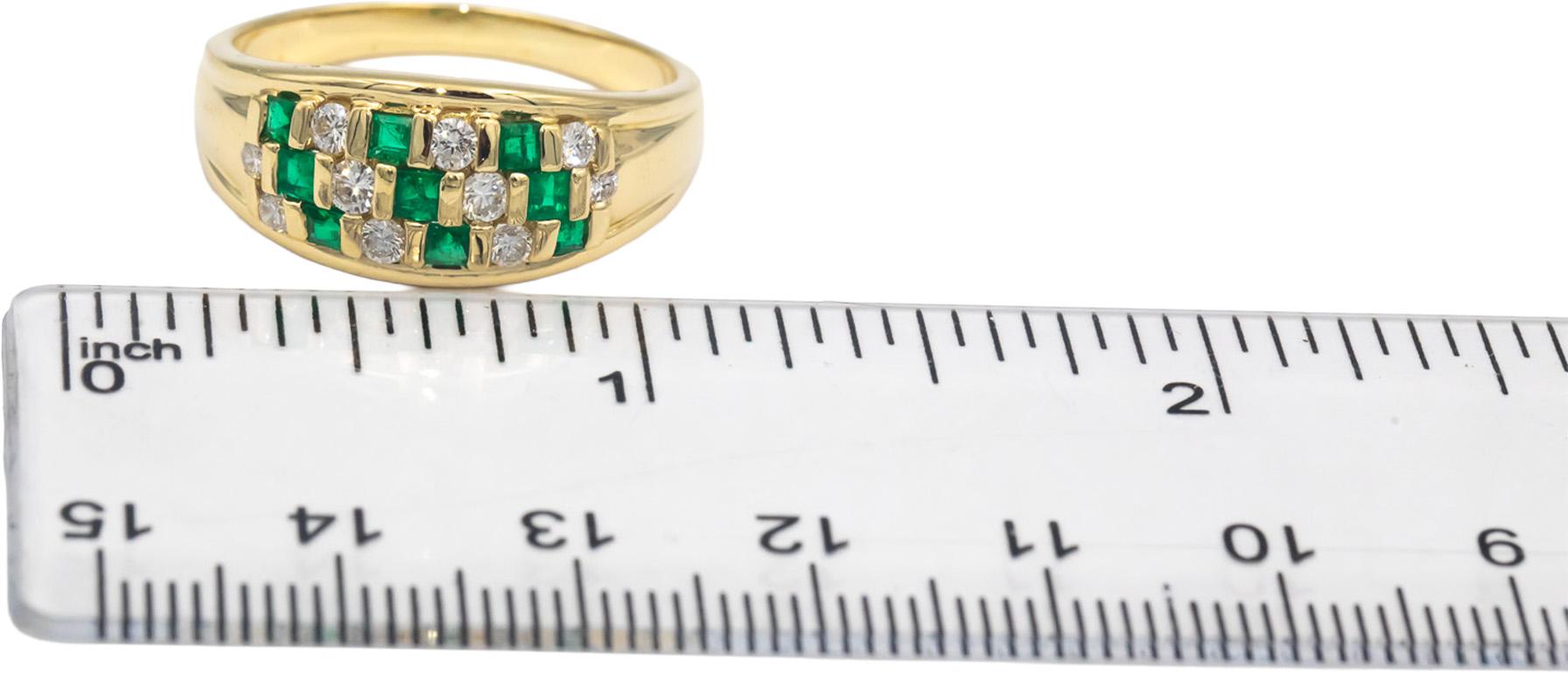 Designer 18k Yellow Gold 0.85CT Diamond and Emerald Band Ring Size 10.5