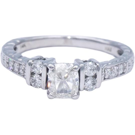 IGI 14k White Gold 0.55CT VS Diamond Bridal Ring w/ 0.45CT Cushion Center Size 5