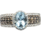 LE VIAN 14k White Gold Diamond and Aquamarine Ring 2.0CTW Size 6.25