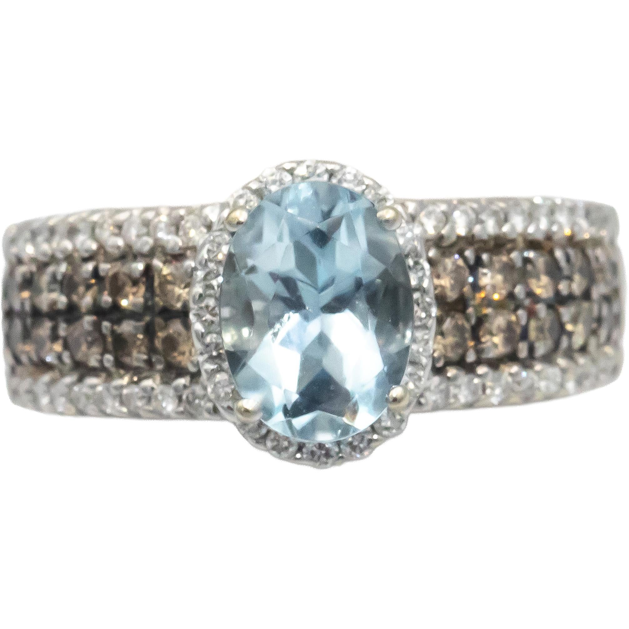 LE VIAN 14k White Gold Diamond and Aquamarine Ring 2.0CTW Size 6.25