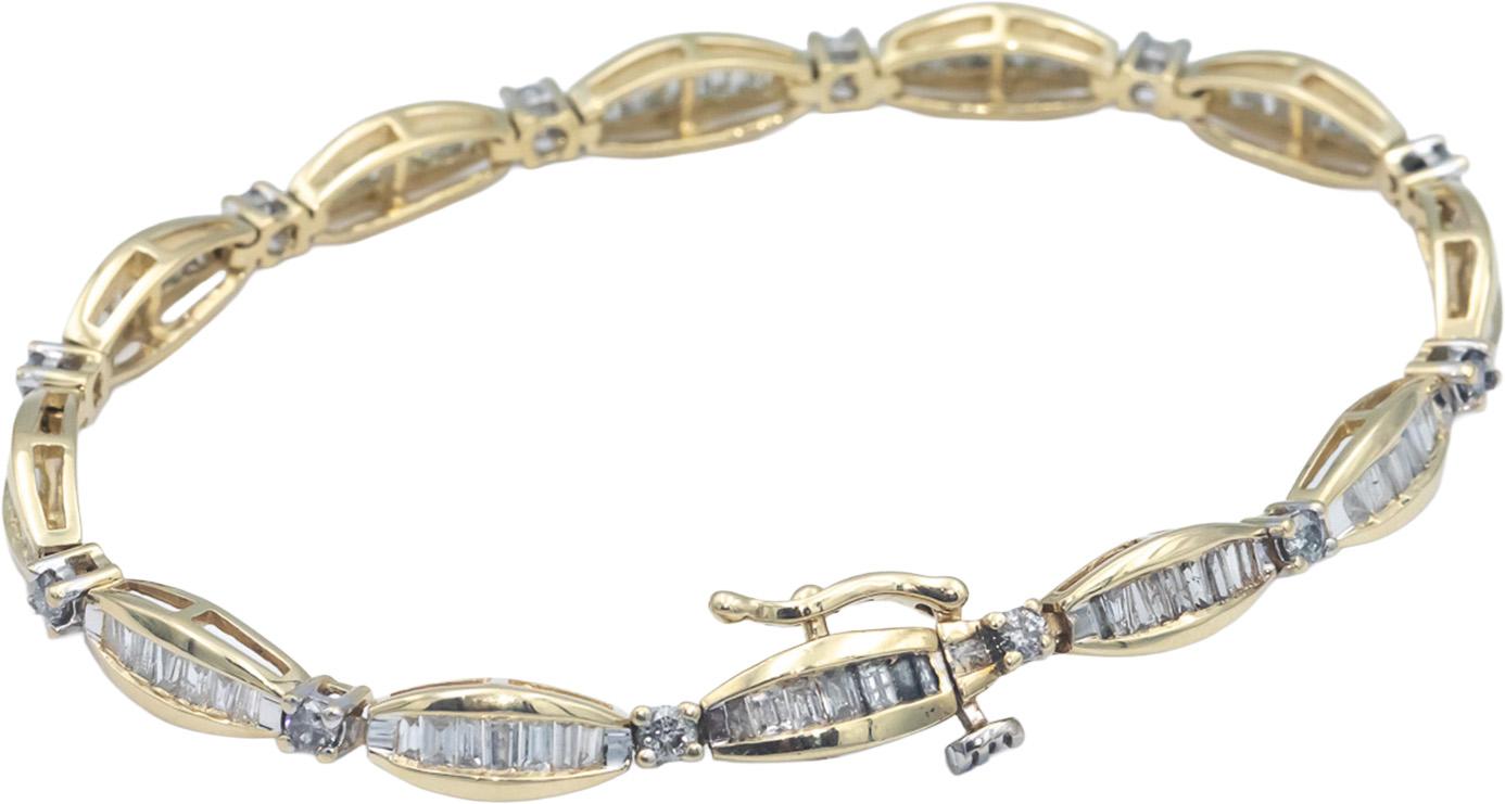 14k Yellow Gold Round & Baguette Cut Diamond Fancy Link Bracelet 3.0CT