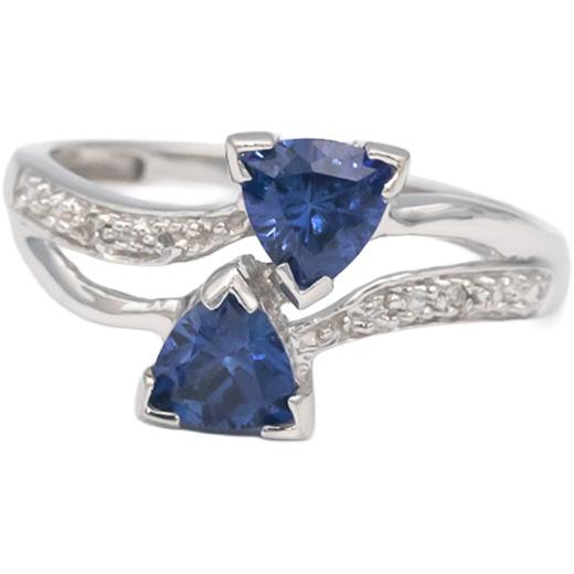 10k White Gold 1.0CT Synthetic Blue Sapphire and Diamond Ring Size 6.75