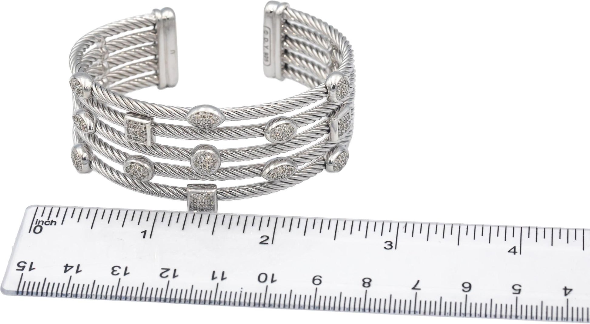 DAVID YURMAN Sterling Silver 0.62CT VS Diamond Confetti Wide Cuff Cable Bracelet