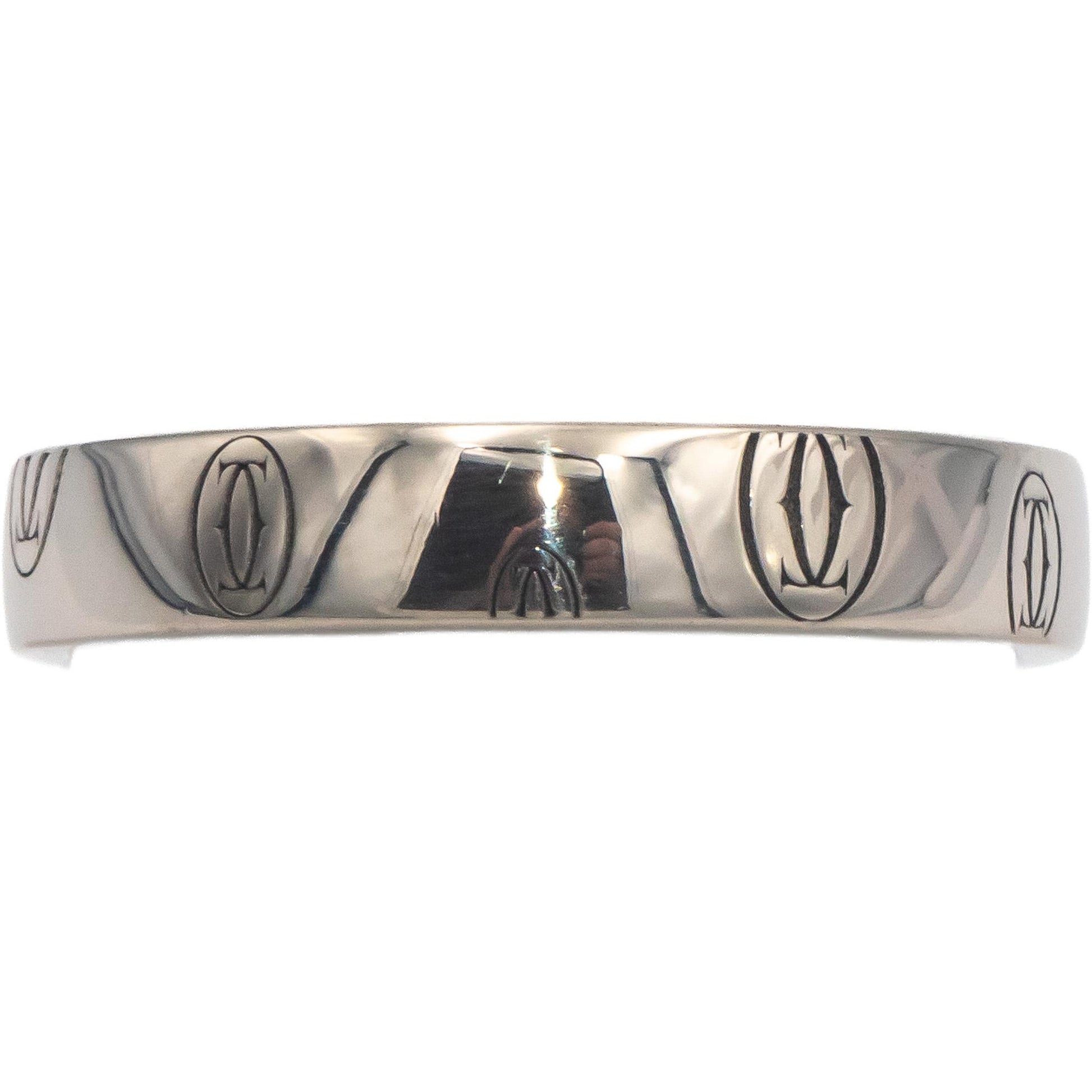 CARTIER 18k White Gold Logo De Cartier Band Ring 4mm Wide Size 7.5 Euro 56