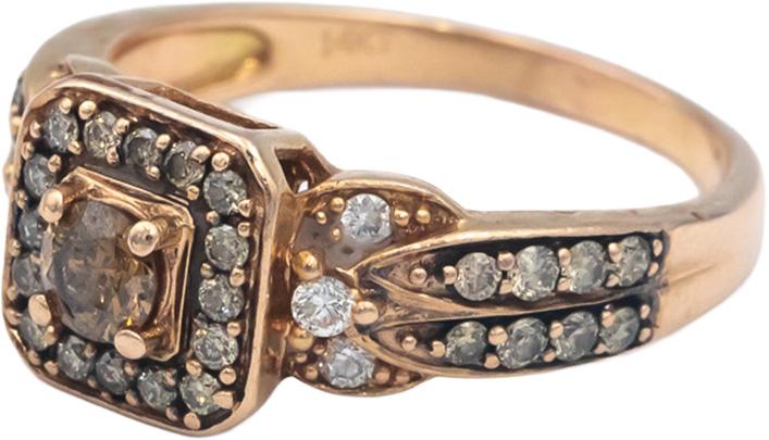 LE VIAN 14k Rose Gold White and Chocolate Diamond Cocktail Ring 0.90CT Size 8.75