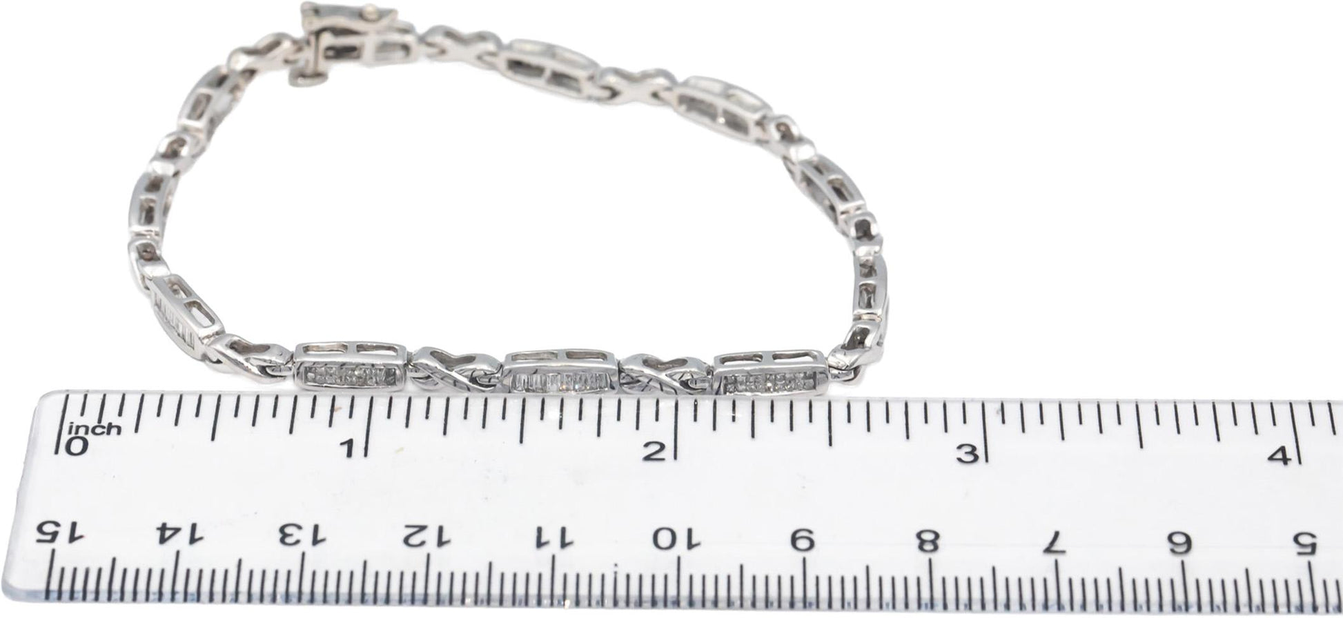 14k White Gold 1.50CT Baguette and Princess Cut Diamond Channel Set Bracelet